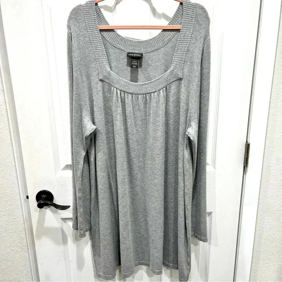 Lane Bryant boxed neck grey pleated sweater long length /lines plus size 22/24 - Picture 1 of 7